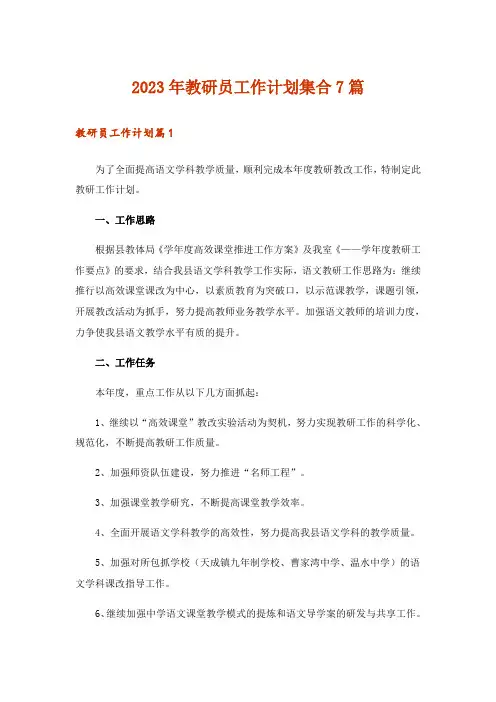 2023年教研员工作计划集合7篇