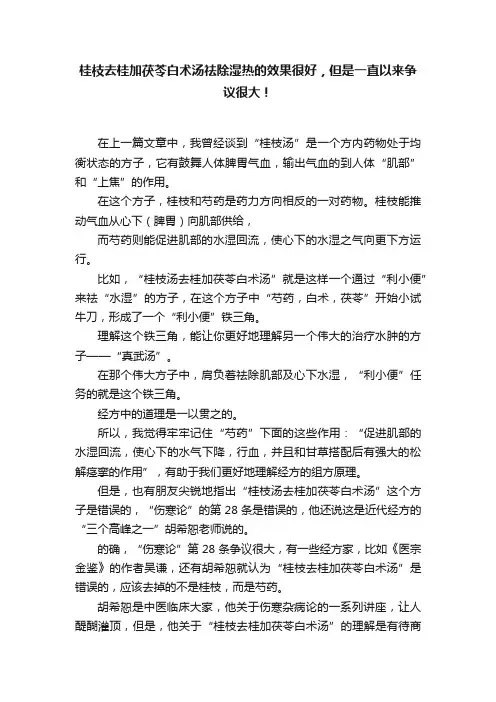 桂枝去桂加茯苓白术汤祛除湿热的效果很好，但是一直以来争议很大！