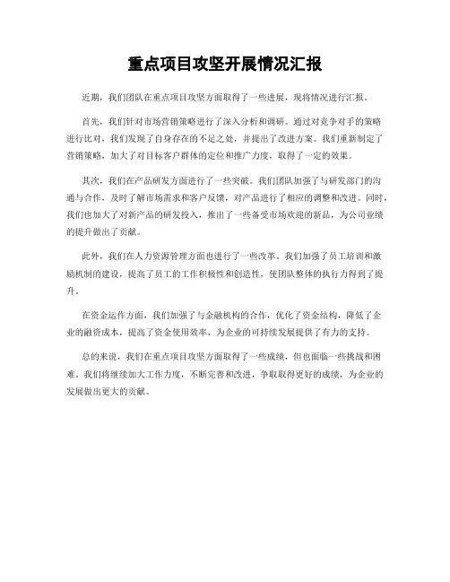 重点项目攻坚开展情况汇报