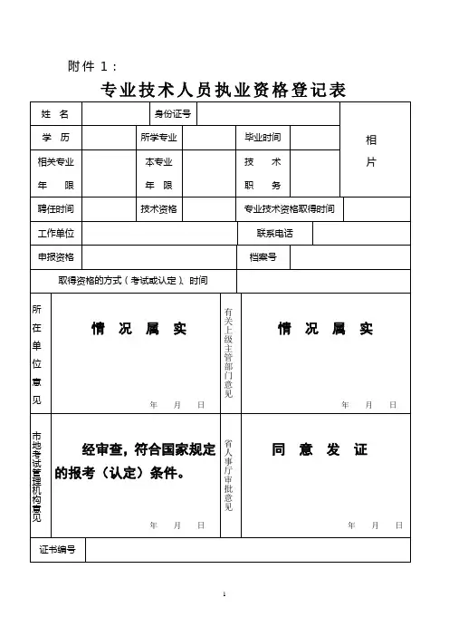专业技术人员执业资格登记表