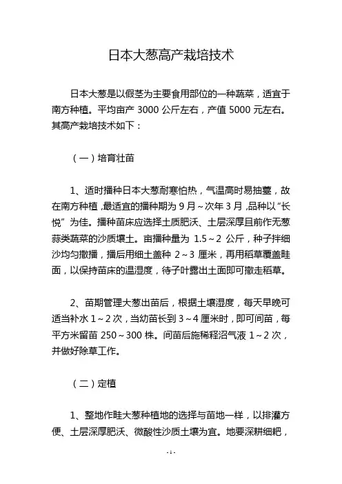 日本大葱高产栽培技术
