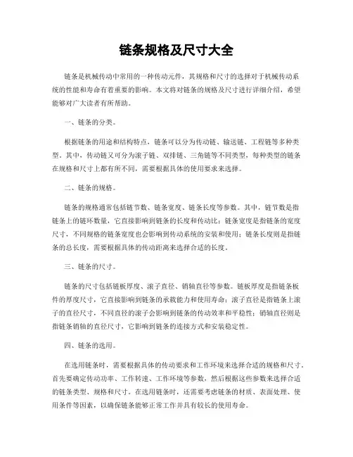 链条规格及尺寸大全