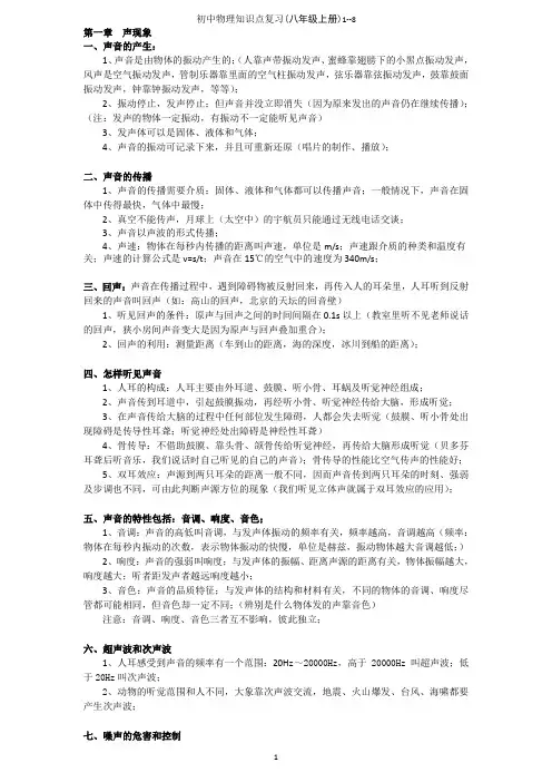 苏教版物理八年级上册知识点汇总
