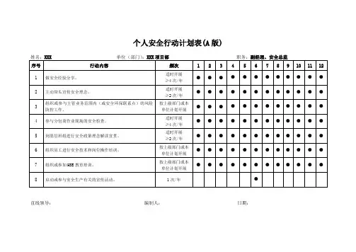 2020年个人安全行动计划表(填写实例)