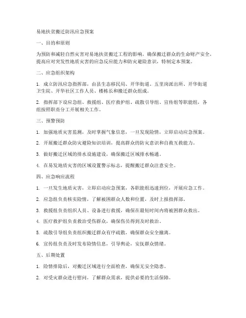 易地扶贫搬迁防汛应急预案范文
