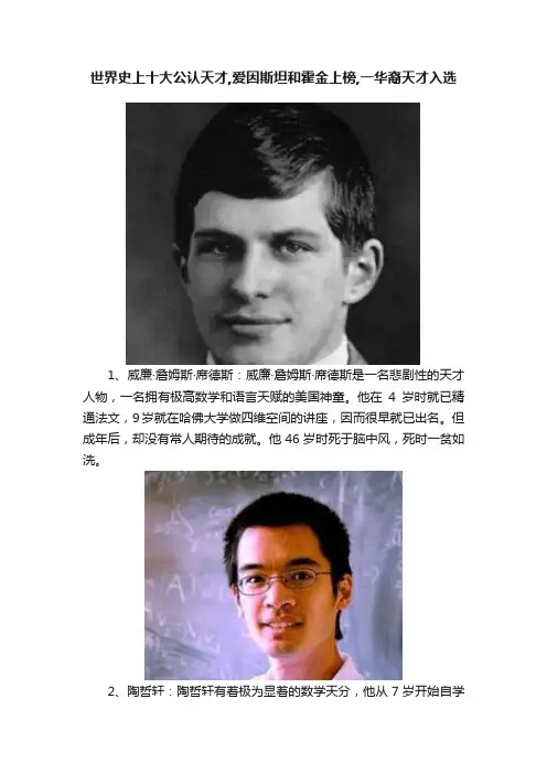 世界史上十大公认天才,爱因斯坦和霍金上榜,一华裔天才入选