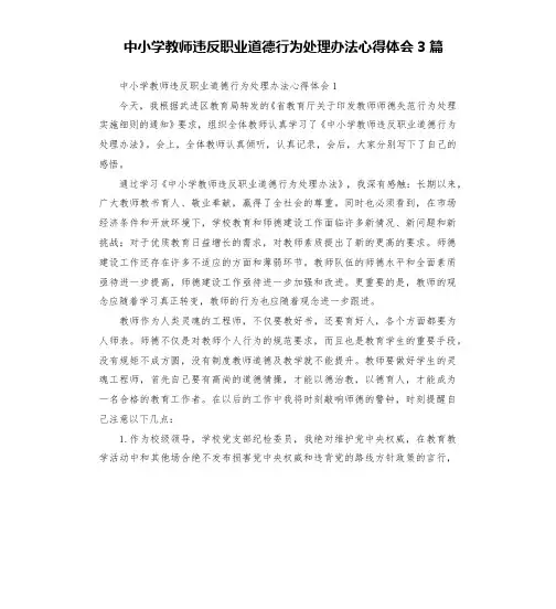 中小学教师违反职业道德行为处理办法心得体会3篇