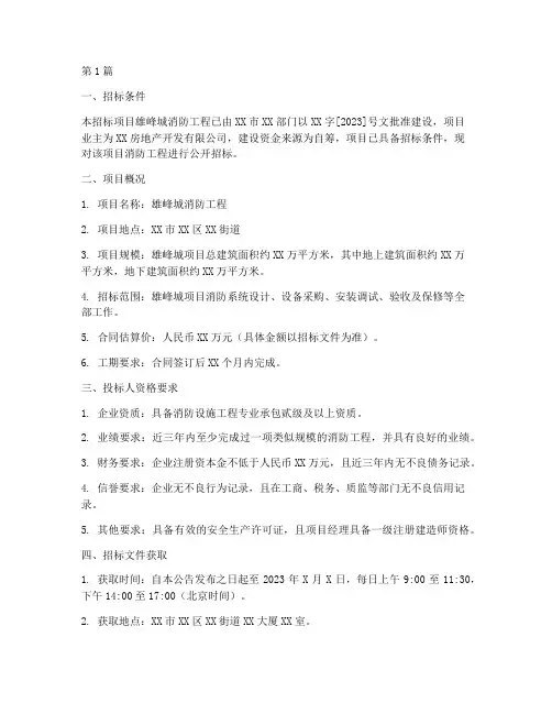 雄峰城消防工程招标信息(3篇)