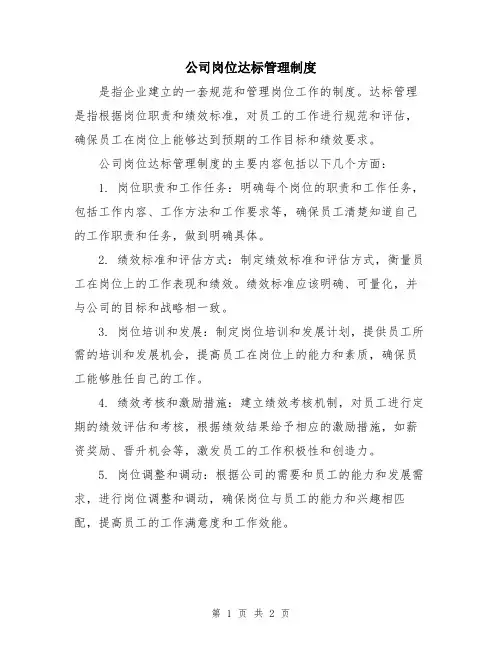 公司岗位达标管理制度