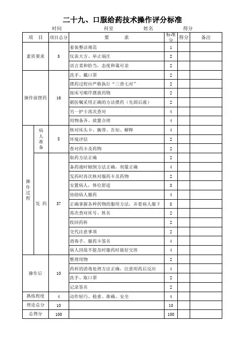 口服给药技术操作评分标准