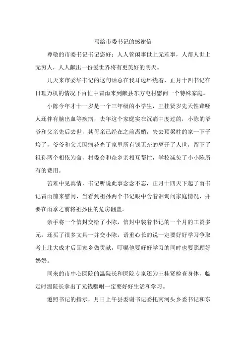 写给委书记的感谢信-作文