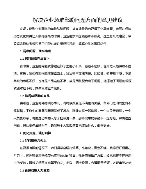 解决企业急难愁盼问题方面的意见建议