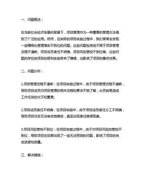 项目精细化管理落实不到位问题及措施