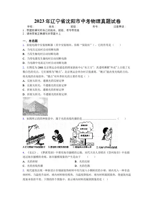 2023年辽宁省沈阳市中考物理真题试卷附解析