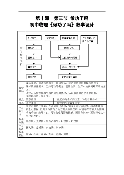 初中物理_做功了吗教学设计学情分析教材分析课后反思