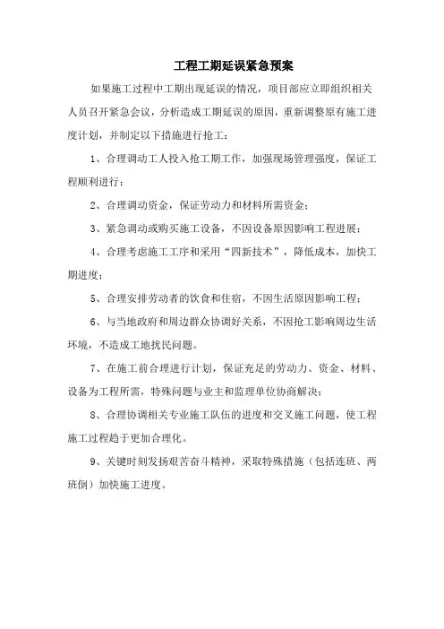 工程工期延误紧急预案(标准范本)