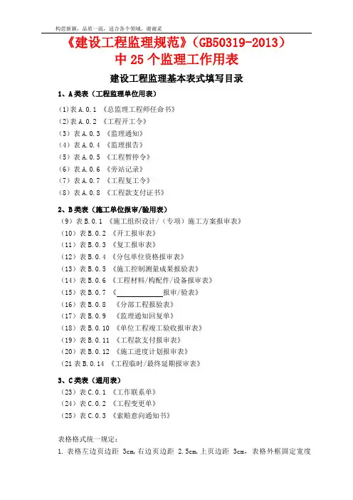 GB50319-2019-建设工程监理规范中用表(全套标准表格)
