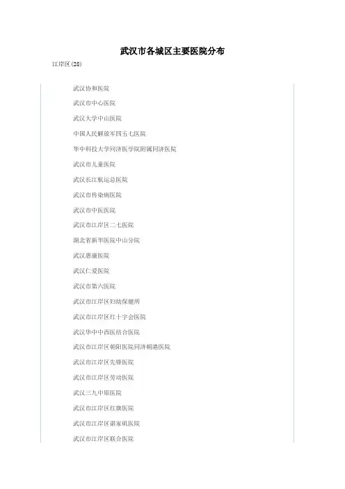 武汉主要医院分布