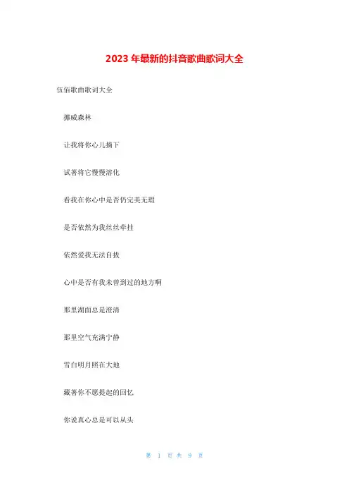 2023年最新的抖音歌曲歌词大全