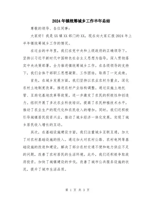 2024年镇统筹城乡工作半年总结