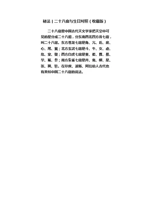 秘法丨二十八宿与生日对照（收藏版）