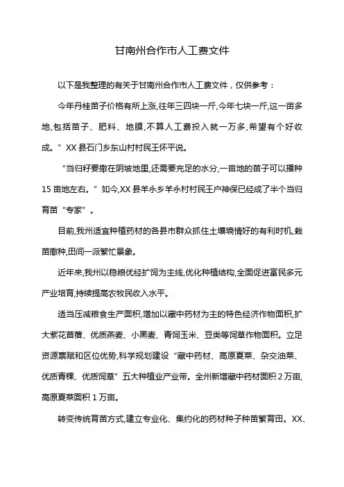 甘南州合作市人工费文件