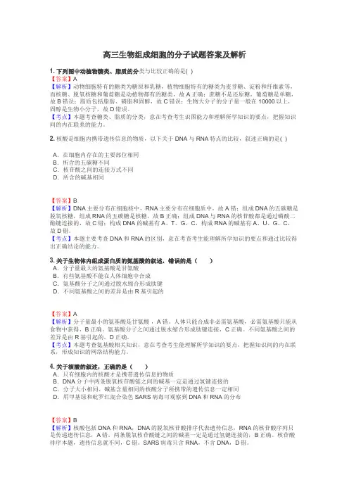 高三生物组成细胞的分子试题答案及解析
