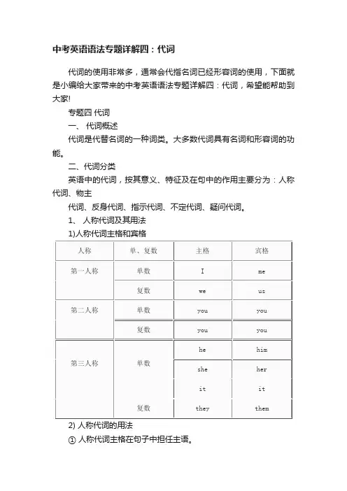 中考英语语法专题详解四：代词