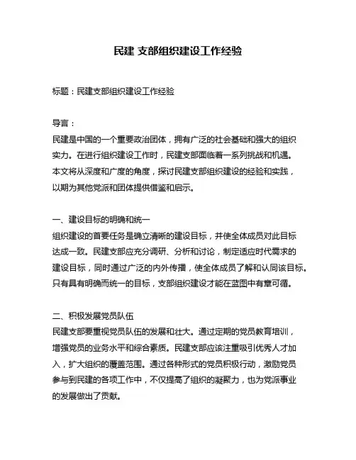 民建 支部组织建设工作经验