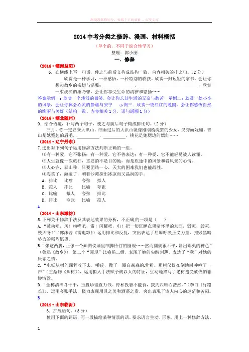 072014中考试题分类修辞漫画材料概括