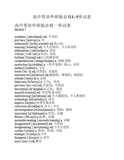 高中英语外研版必修单词表