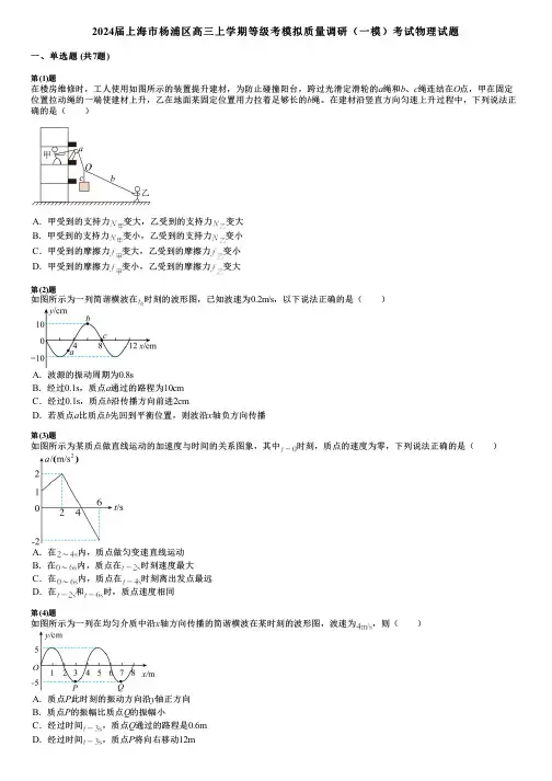 2024届上海市杨浦区高三上学期等级考模拟质量调研(一模)考试物理试题