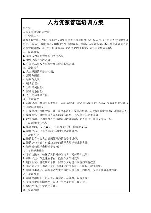 人力资源管理培训方案