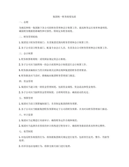 集团统一财务制度包括