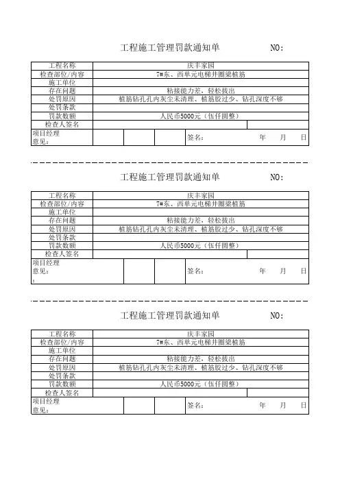 工程管理罚款通知单