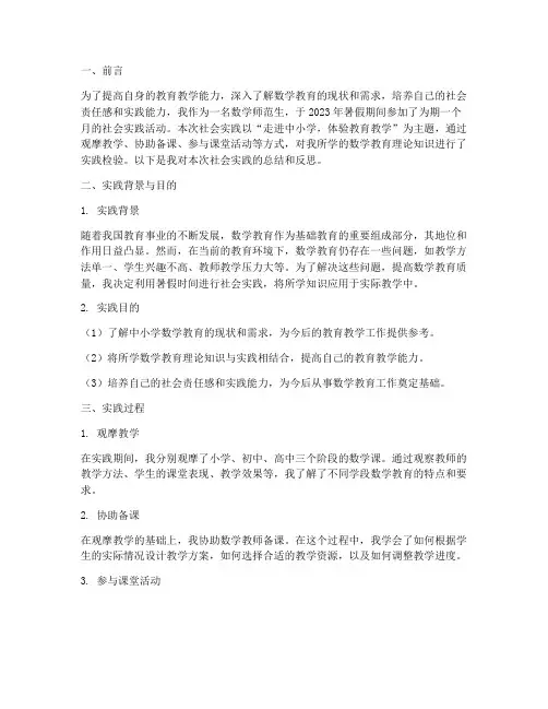 数学师范生社会实践报告