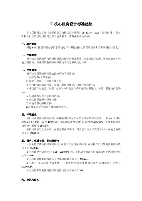 IT机房标准建议