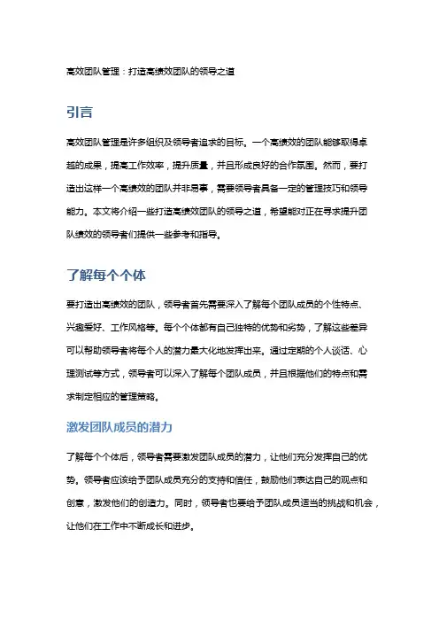 高效团队管理：打造高绩效团队的领导之道