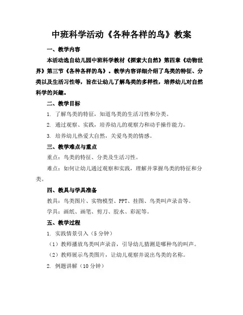 中班科学活动《各种各样的鸟》教案
