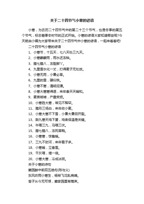 关于二十四节气小寒的谚语