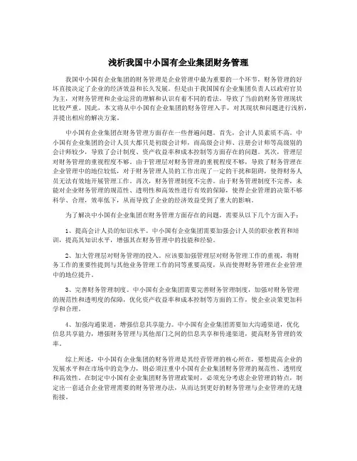 浅析我国中小国有企业集团财务管理
