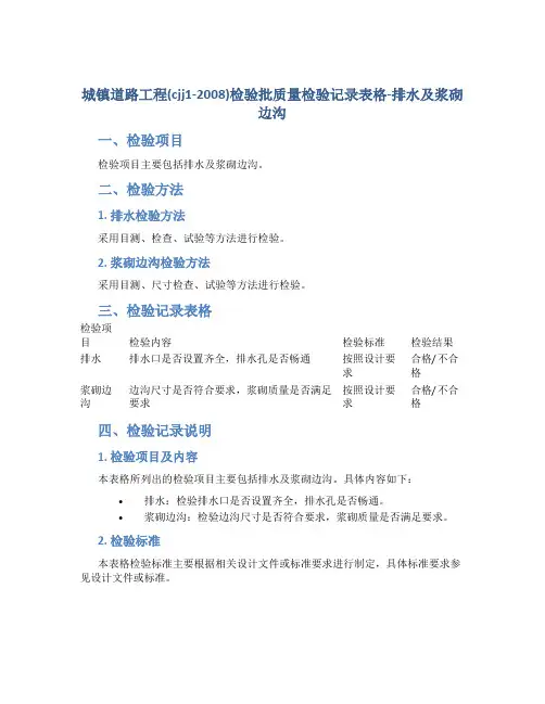 城镇道路工程(cjj1-2008)检验批质量检验记录表格-排水及浆砌边沟