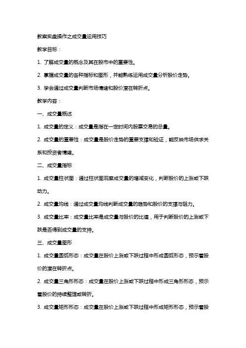 首创证券股市沙龙之技术交流培训教案实盘操作之成交量运用技巧