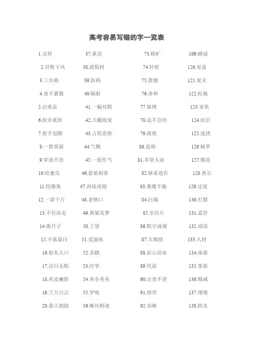 高考容易写错的1字一览表