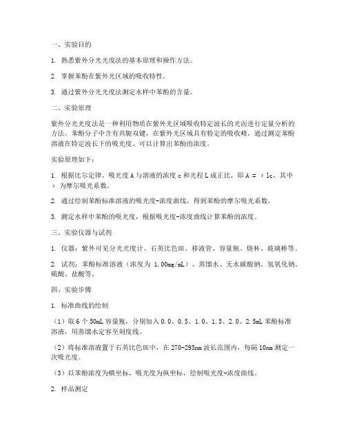 紫外测苯酚实验报告