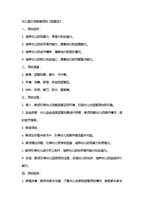 幼儿园大班教案活动《益智区》