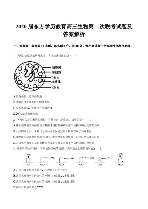 2020届东方学历教育高三生物第二次联考试题及答案解析