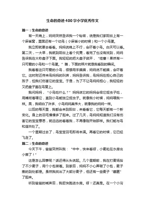 生命的奇迹400字小学优秀作文