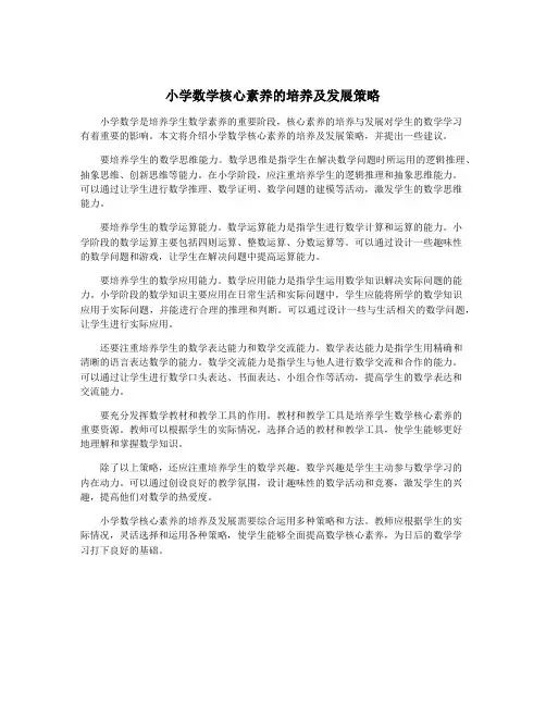 小学数学核心素养的培养及发展策略