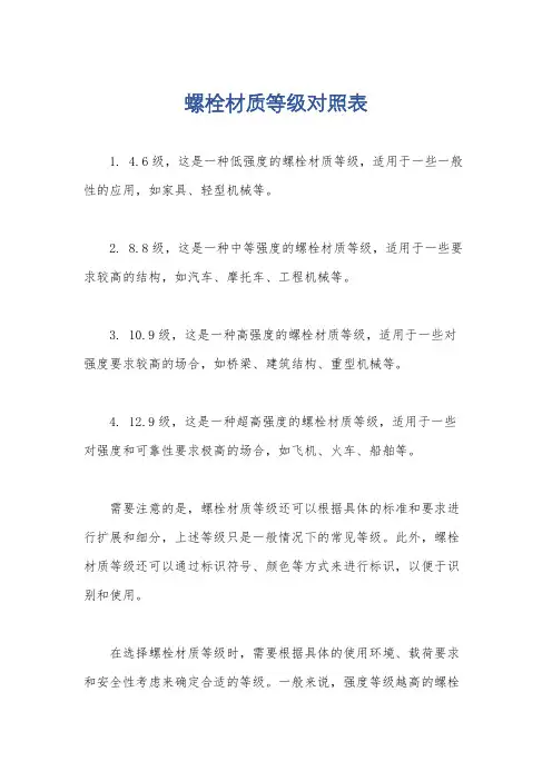 螺栓材质等级对照表